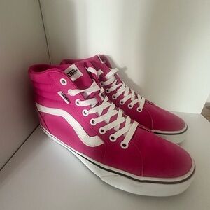 Vans Women's Pink and White High-Top Sneakers